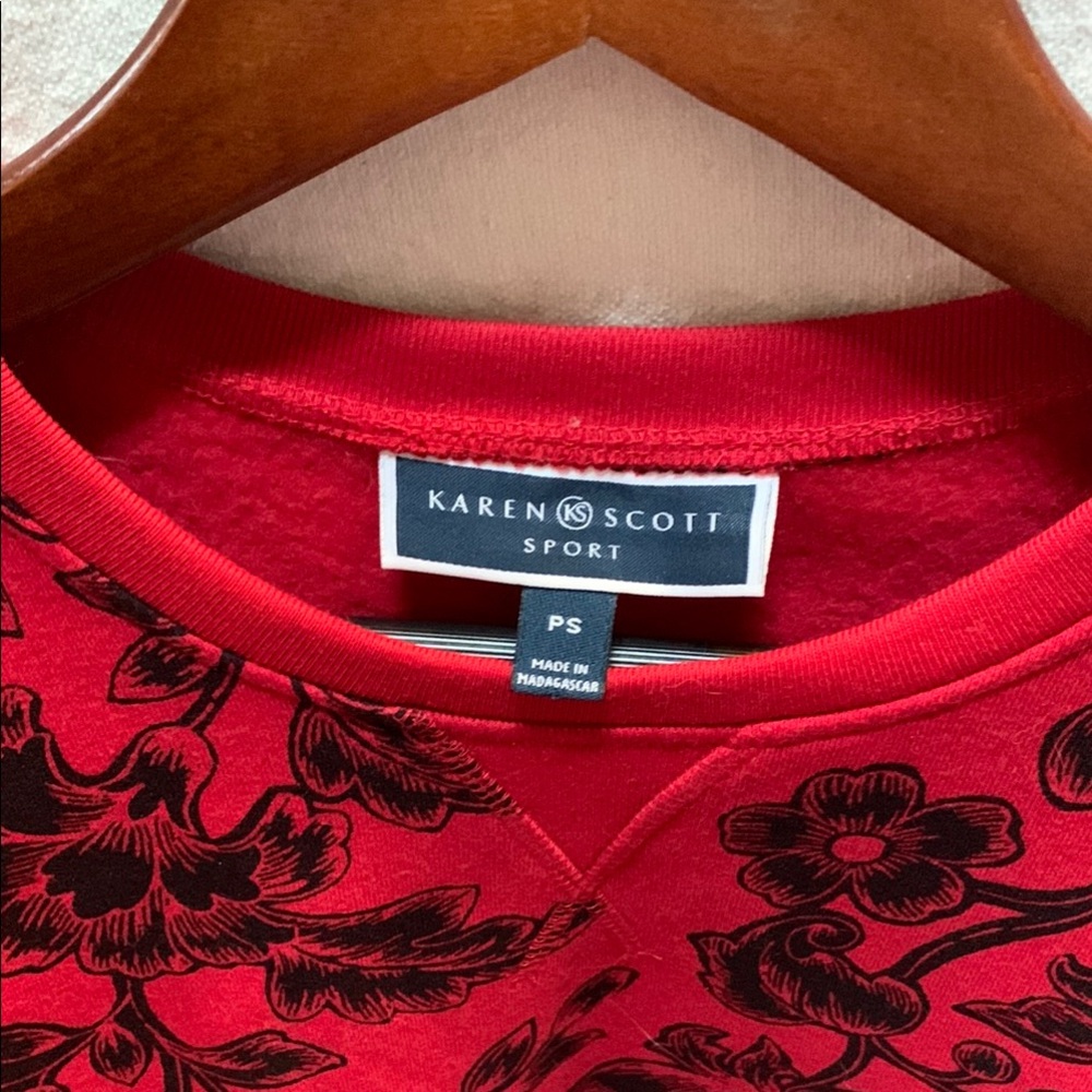 Karen Scott Sport Red and Black Floral Blouse